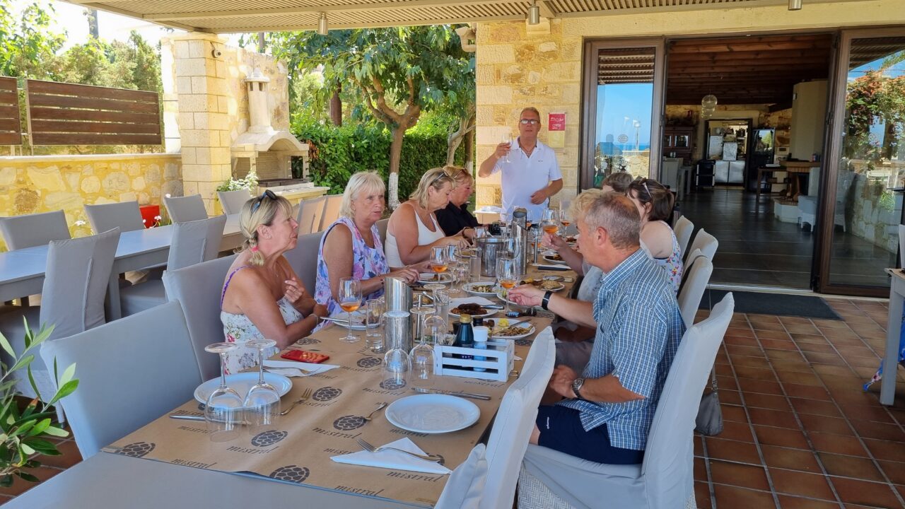 lunch-with-wine-tasting-at-the-mistral-hotel-for-singles-holidaymakers-in-crete-greece