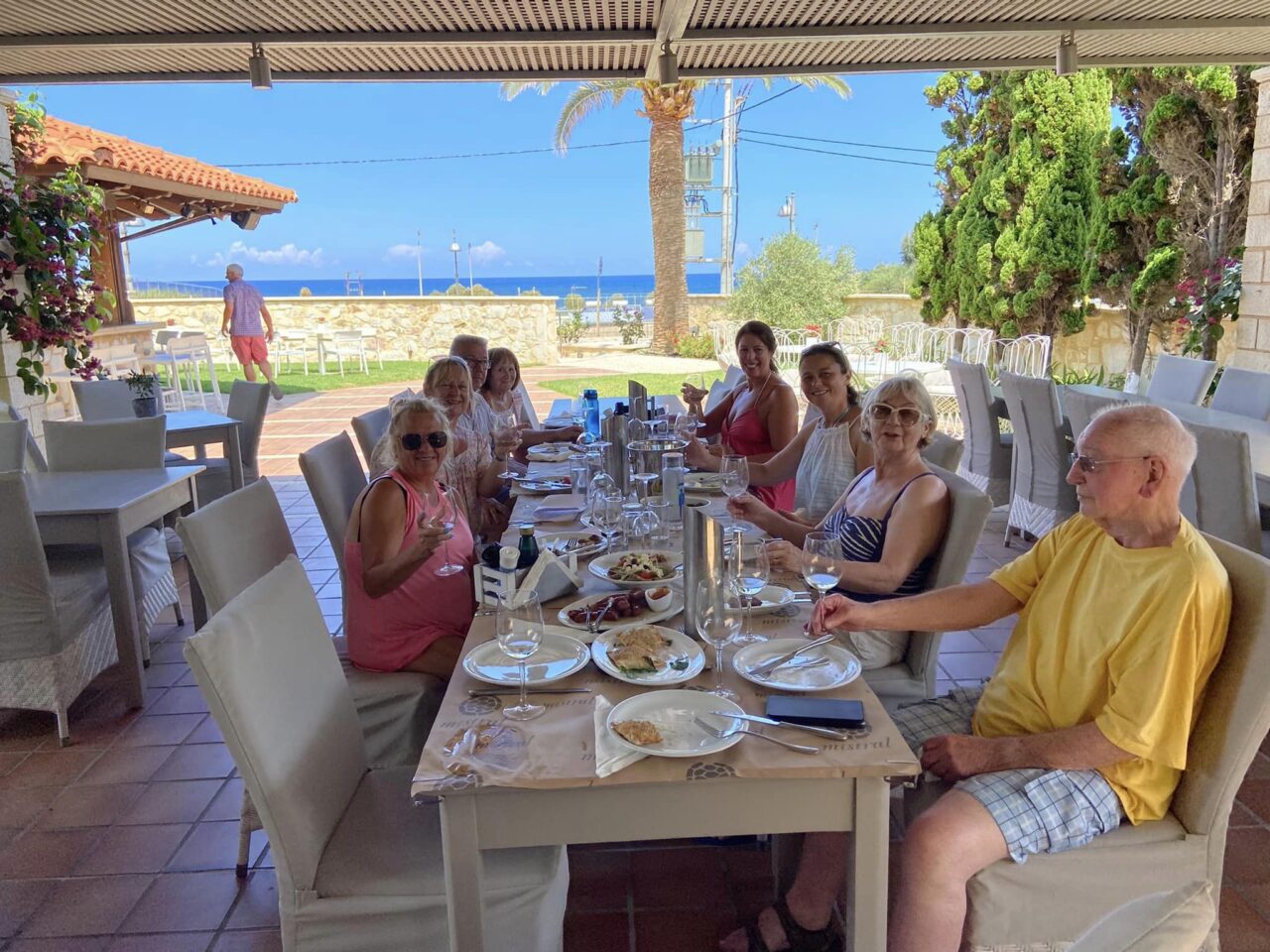 single-holiday-makers-having-wine-tasting-lunch-at-the-mistral-hotel-exclusive-to-solo-travellers-crete-greece