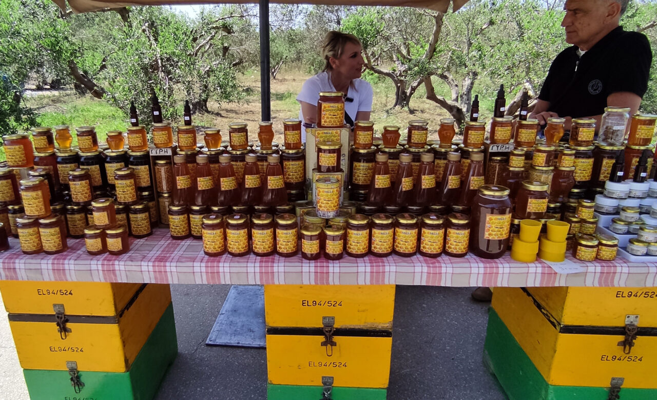 honey-and-apiary-products-for-sale-at-farmers-market-trip-for-singles-holidaymakers-at-mistral-hotel-crete-greece