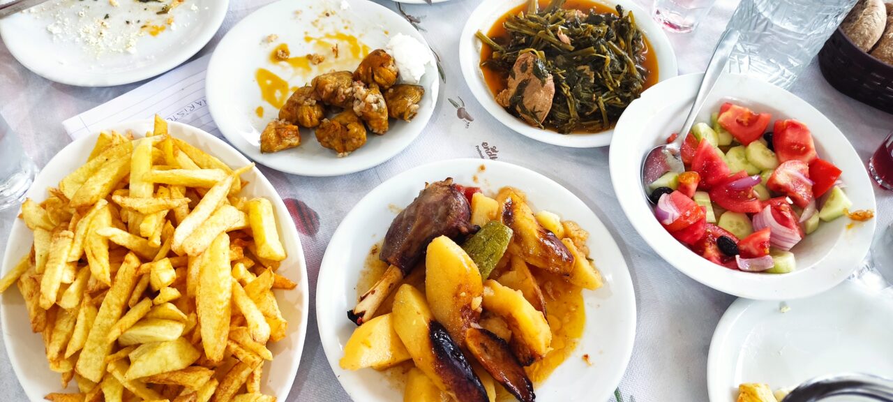 lamb-slow-cooked-oven-fried-potatoes-fries-salad-greek-food-crete-mountains-omalos-traditional-canteen-mistral-hotel-solo-travel-singles